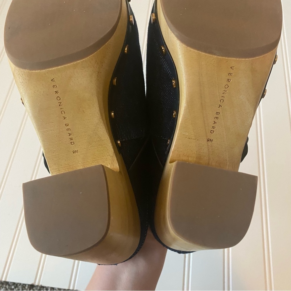 Veronica Beard | Women's Boho Retro Hippie 70s Dacey Denim Buckle Clogs Size 9 - Picture 6 of 8
